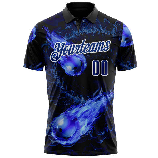 Custom Black Royal-White Bowling Balls Flame Performance Polo Shirt