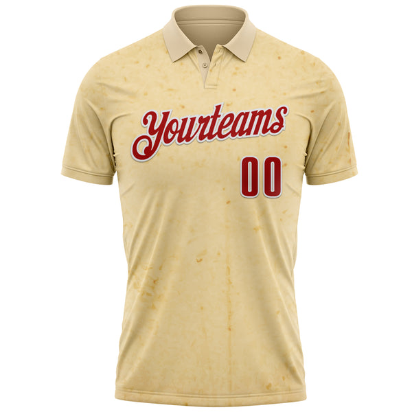 Custom City Cream Red-White Bowling Ball And Pins Retro Performance Polo Shirt