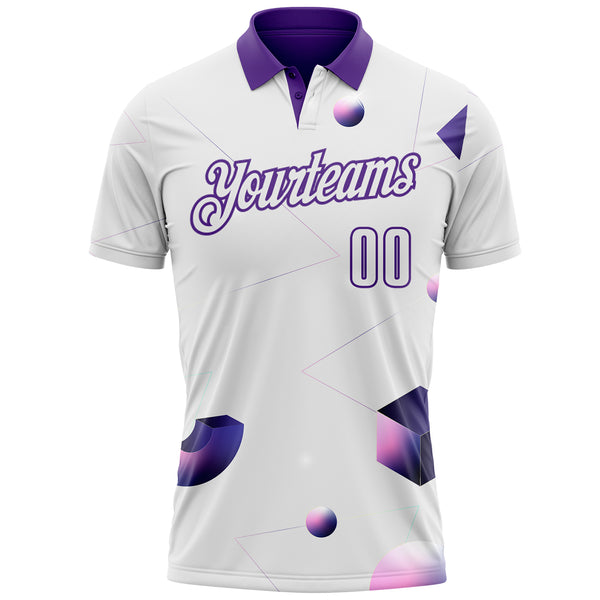 Custom White-Purple Gradient Geometric Abstract Performance Polo Shirt