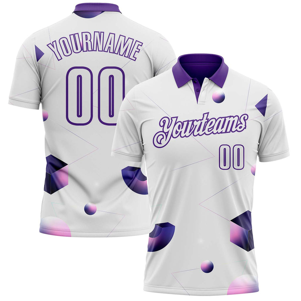 Custom White-Purple Gradient Geometric Abstract Performance Polo Shirt