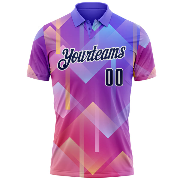Custom Purple Navy Pink-White Gradient Geometric Performance Polo Shirt