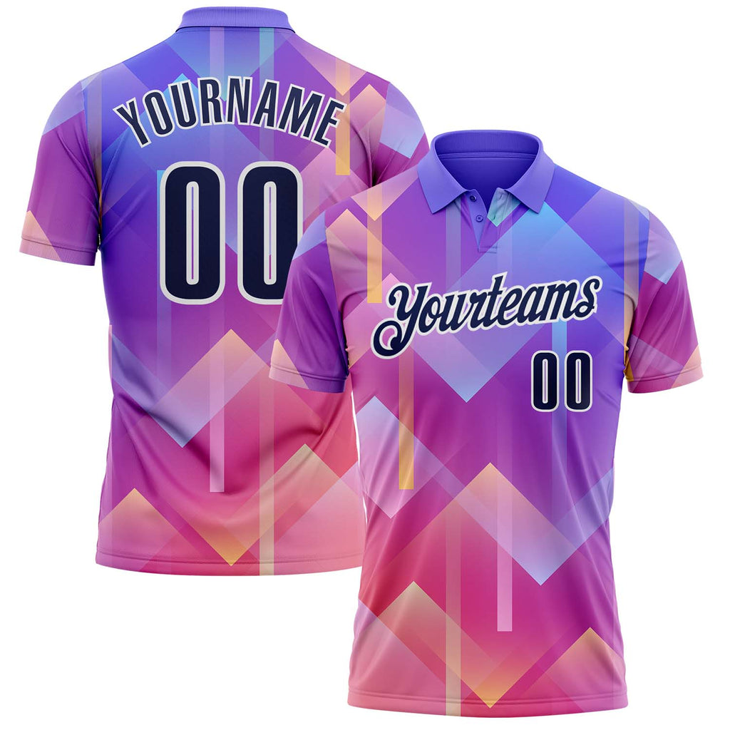 Custom Purple Navy Pink-White Gradient Geometric Performance Polo Shirt