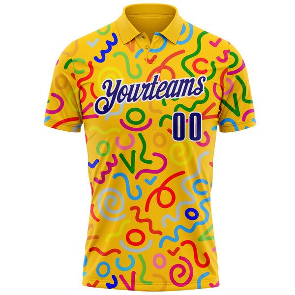 Custom Yellow Dark Purple-White Abstract Graffiti Geometric Lines Performance Polo Shirt