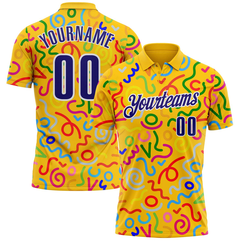 Custom Yellow Dark Purple-White Abstract Graffiti Geometric Lines Performance Polo Shirt