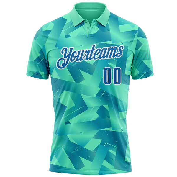 Custom Green Blue-White Abstract Geometric Performance Polo Shirt