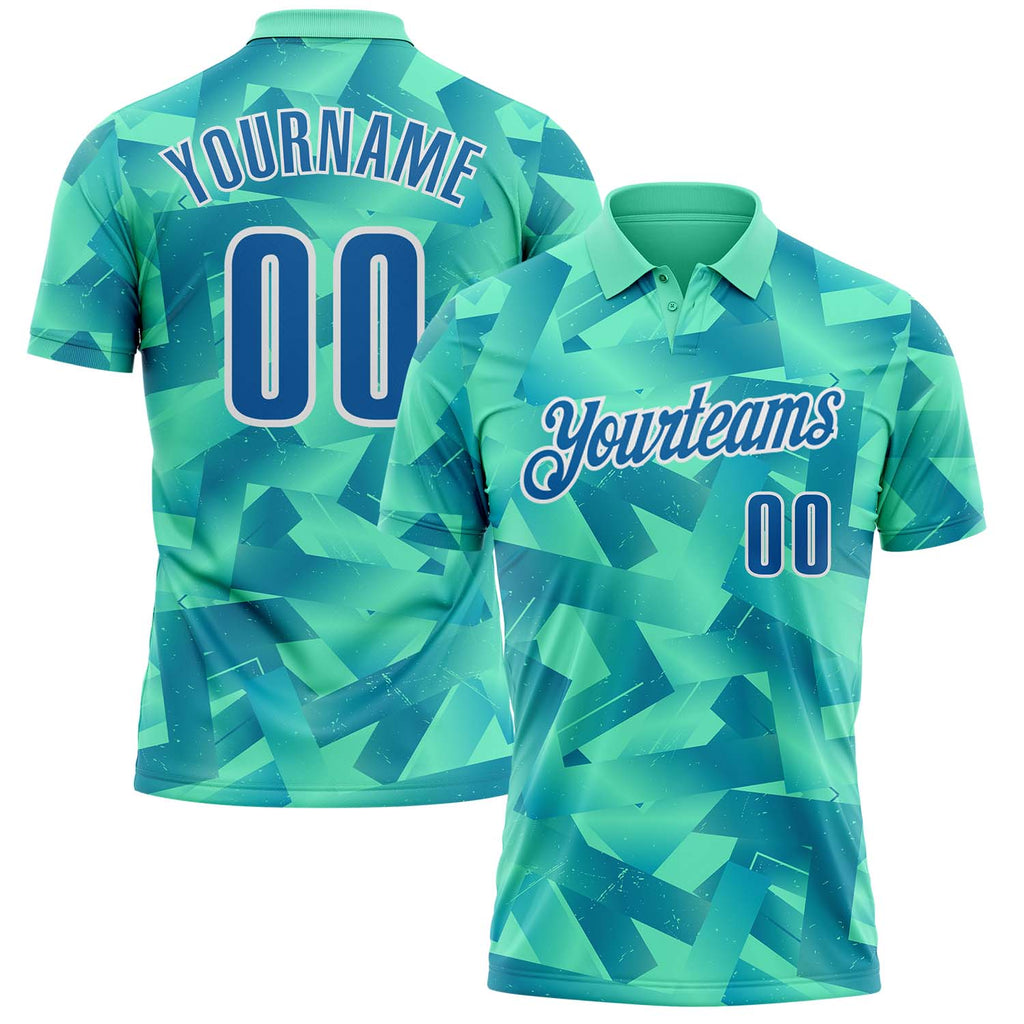 Custom Green Blue-White Abstract Geometric Performance Polo Shirt