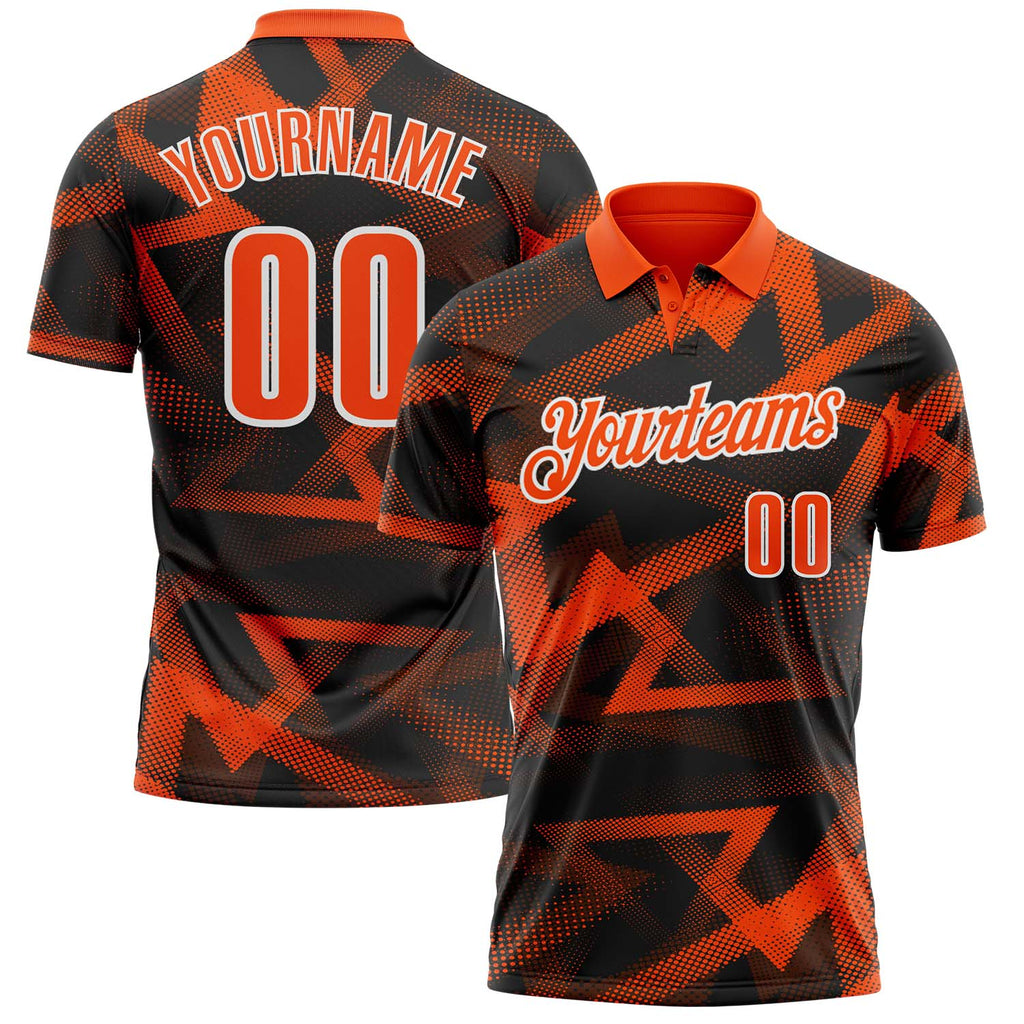 Custom Black Orange-White Abstract Geometric Performance Polo Shirt