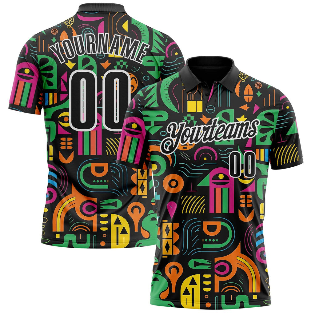 Custom Black-White Tribal Geometric Performance Polo Shirt