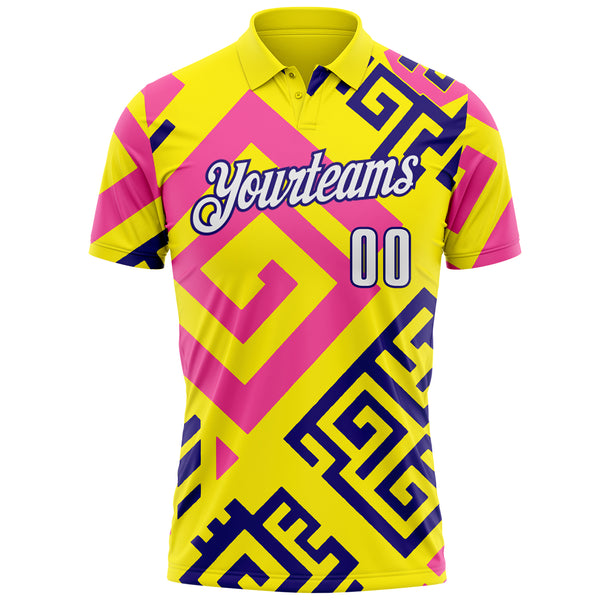 Custom Light Yellow White Pink-Dark Purple Tribal Geometric Performance Polo Shirt