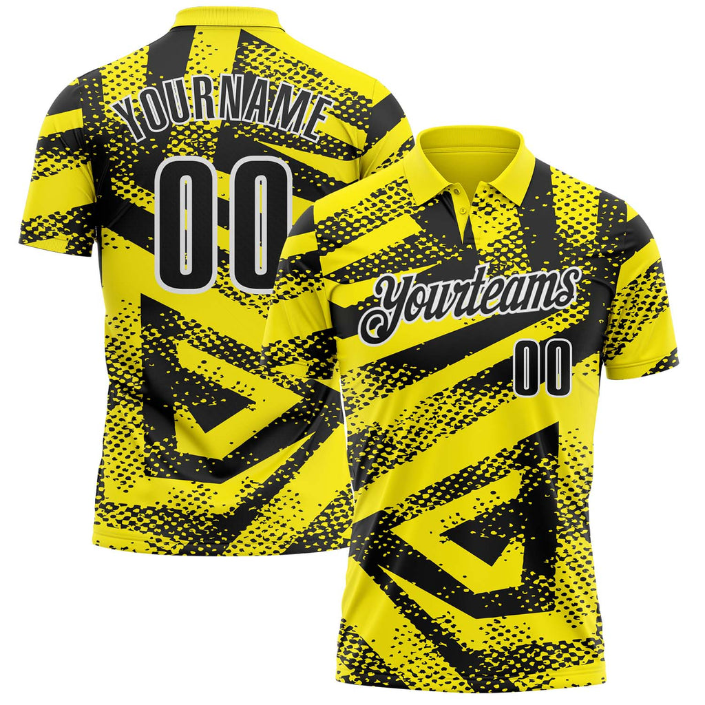 Custom Light Yellow Black-White Abstract Geometric Performance Polo Shirt