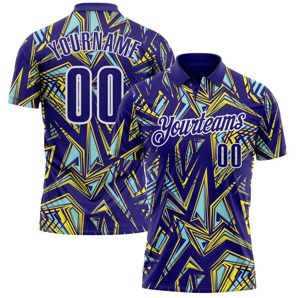 Custom Dark Purple Green Yellow-White Abstract Geometric Performance Polo Shirt