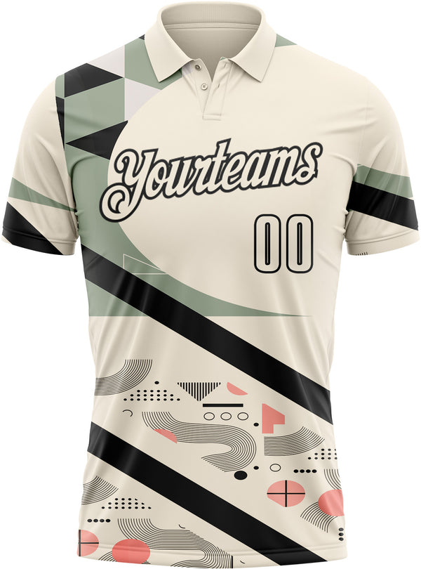 Custom Cream Olive Pink-Black Abstract Geometric Performance Polo Shirt