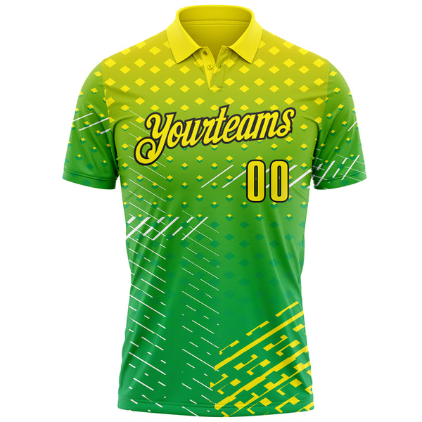 Custom Light Yellow Aurora Green-Black Gradient Geometric Grid & Stripe Performance Polo Shirt