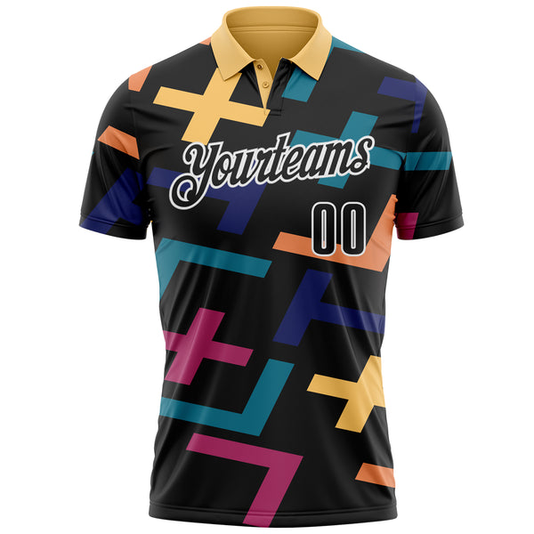 Custom Black-White Geometric Cross Performance Polo Shirt