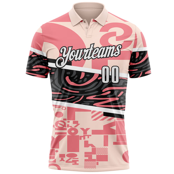 Custom Pink White-Black Abstract Geometric Graffiti Performance Polo Shirt