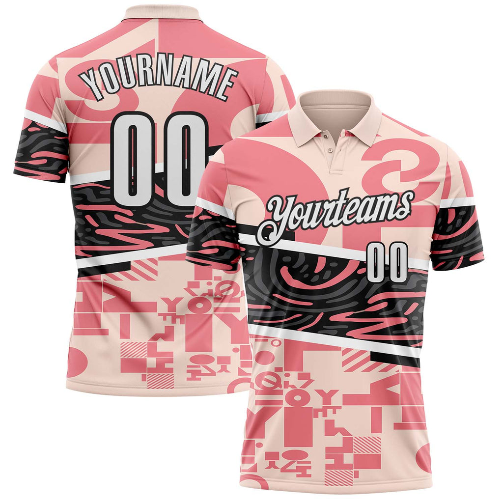 Custom Pink White-Black Abstract Geometric Graffiti Performance Polo Shirt
