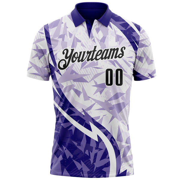 Custom Dark Purple Black-White Abstract Geometric Performance Polo Shirt