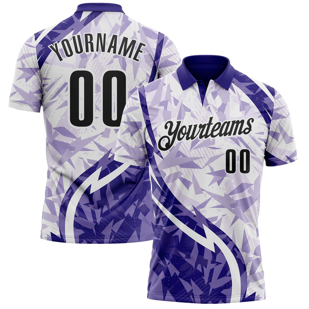 Custom Dark Purple Black-White Abstract Geometric Performance Polo Shirt