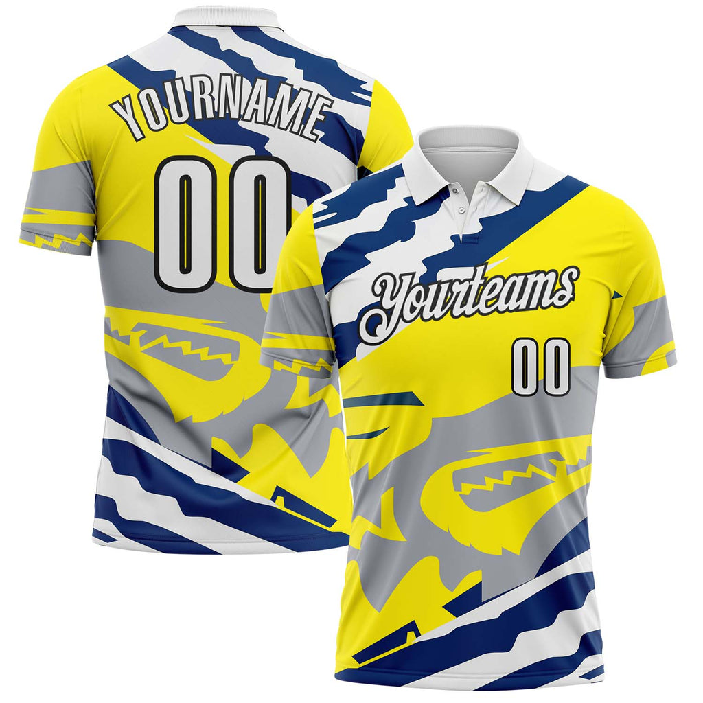 Custom Light Yellow White Blue Gray-Black Abstract Geometric Performance Polo Shirt