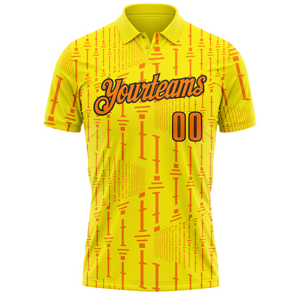 Custom Light Yellow Bay Orange-Black Geometric Line Performance Polo Shirt