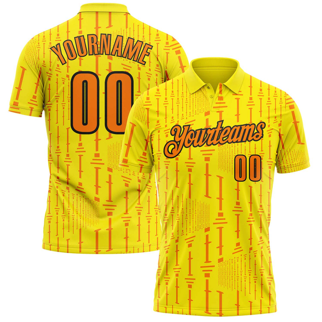 Custom Light Yellow Bay Orange-Black Geometric Line Performance Polo Shirt