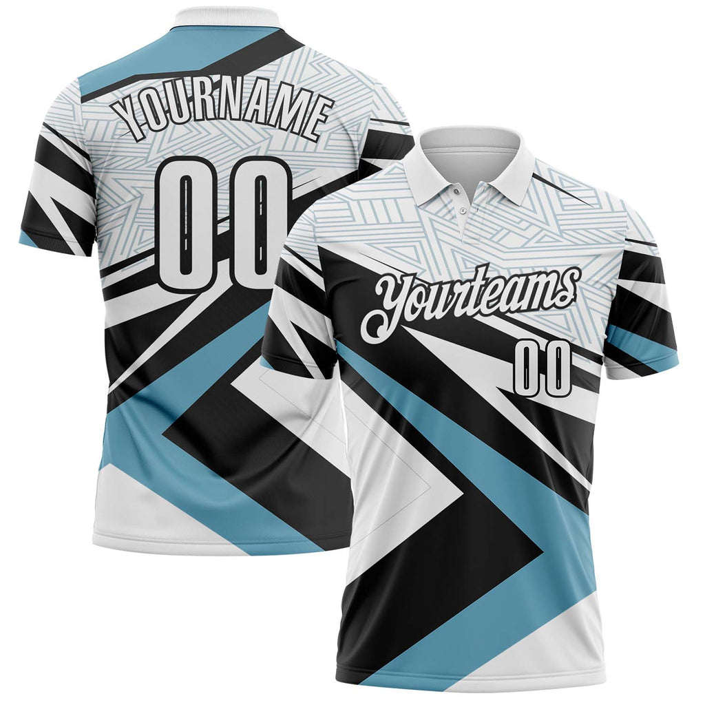 Custom White Shadow Blue-Black Geometric Lines Performance Polo Shirt