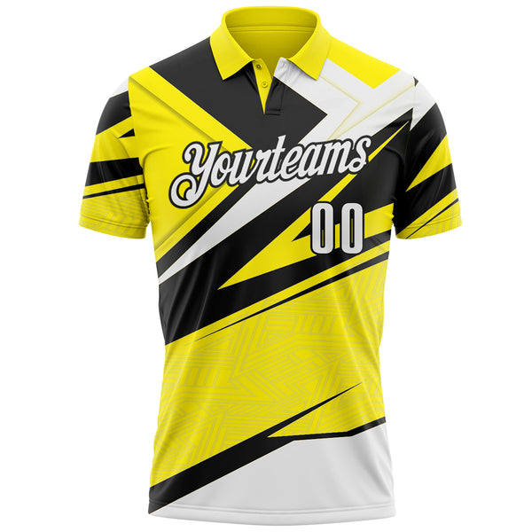 Custom Light Yellow White-Black Geometric Lines Performance Polo Shirt