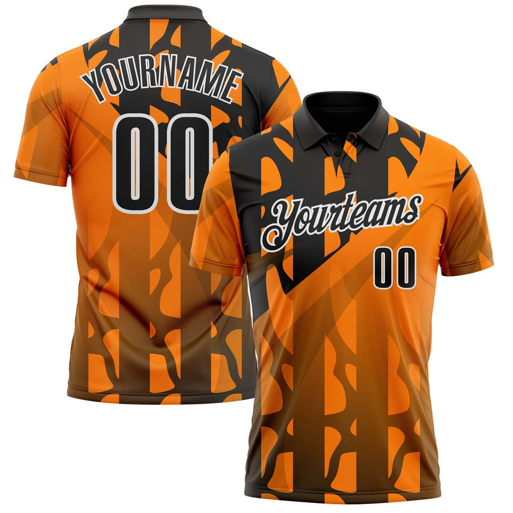 Custom Black Bay Orange-White Gradient Geometric Performance Polo Shirt