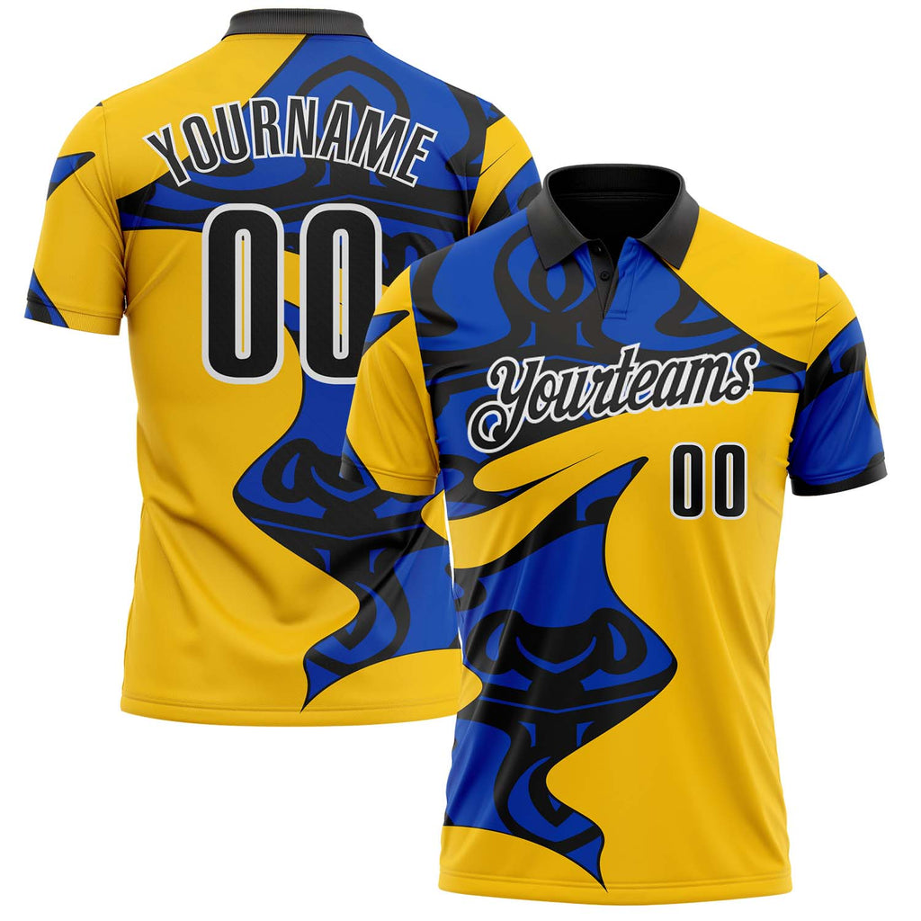 Custom Yellow Black Thunder Blue-White Abstract Geometric Performance Polo Shirt