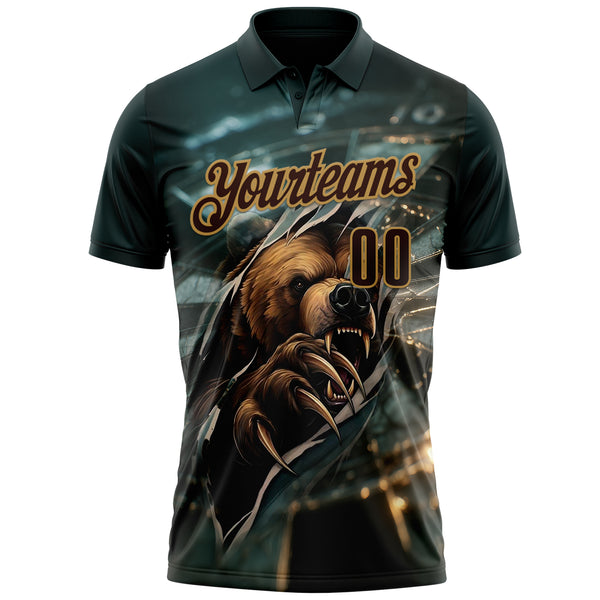 Custom Blue Brown-Old Gold Darts Bear Dartboard Performance Polo Shirt