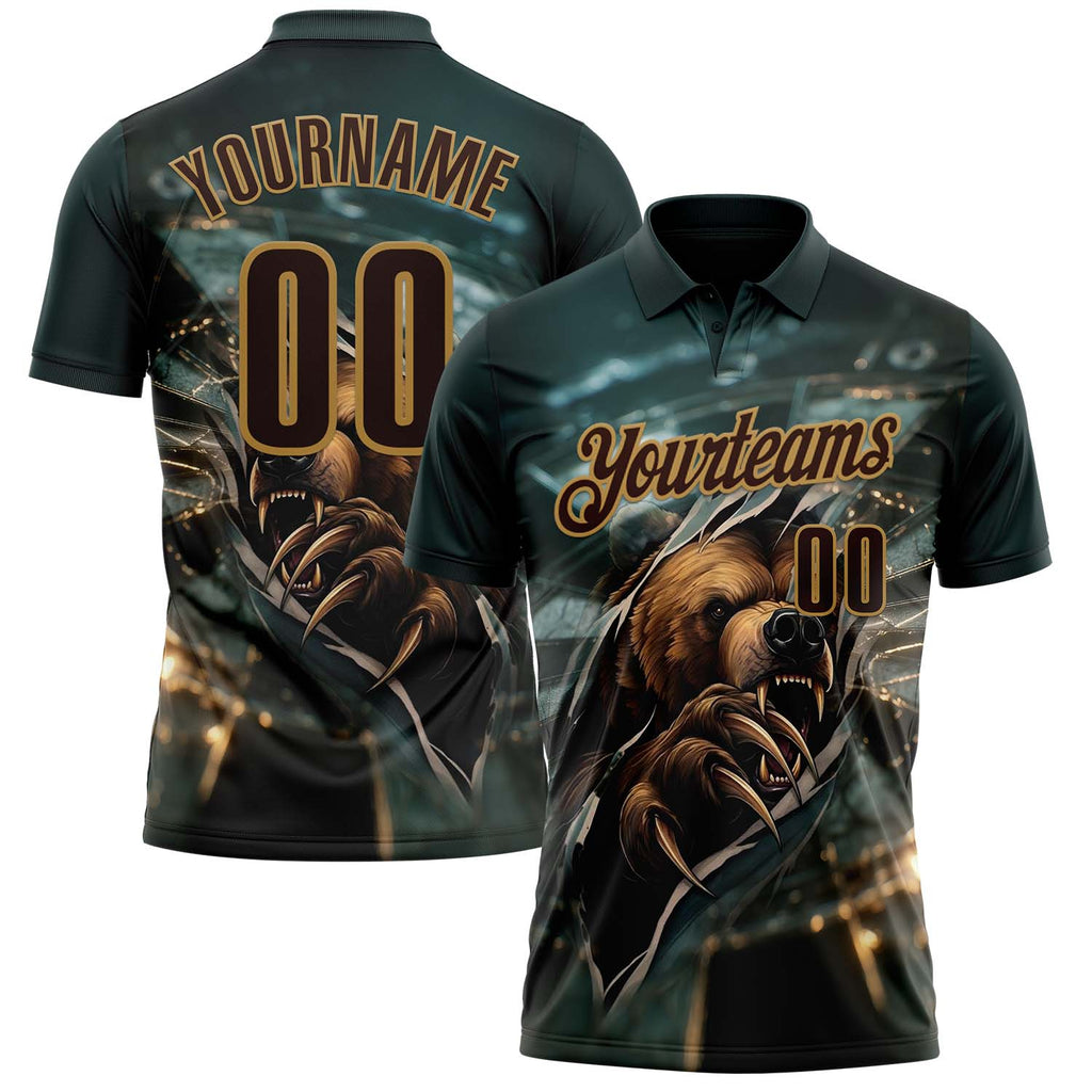 Custom Blue Brown-Old Gold Darts Bear Dartboard Performance Polo Shirt