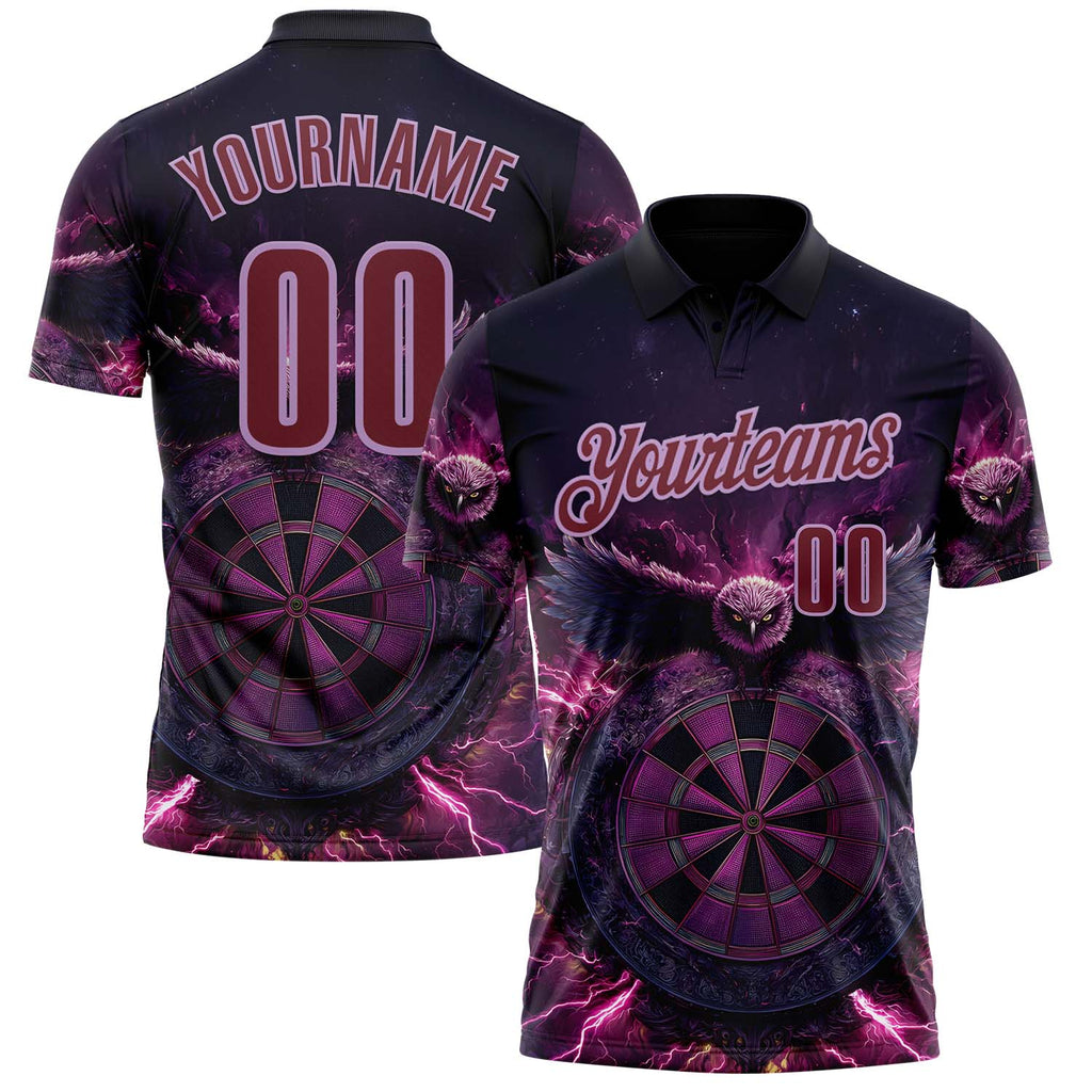 Custom Black Burgundy-Light Purple Darts Eagle Fire Dartboard Performance Polo Shirt