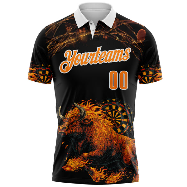 Custom Black Bay Orange-White Darts Bull Dartboard Performance Polo Shirt