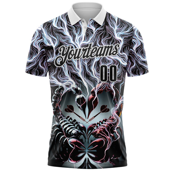 Custom Black-White Darts Scorpion Dartboard Performance Polo Shirt