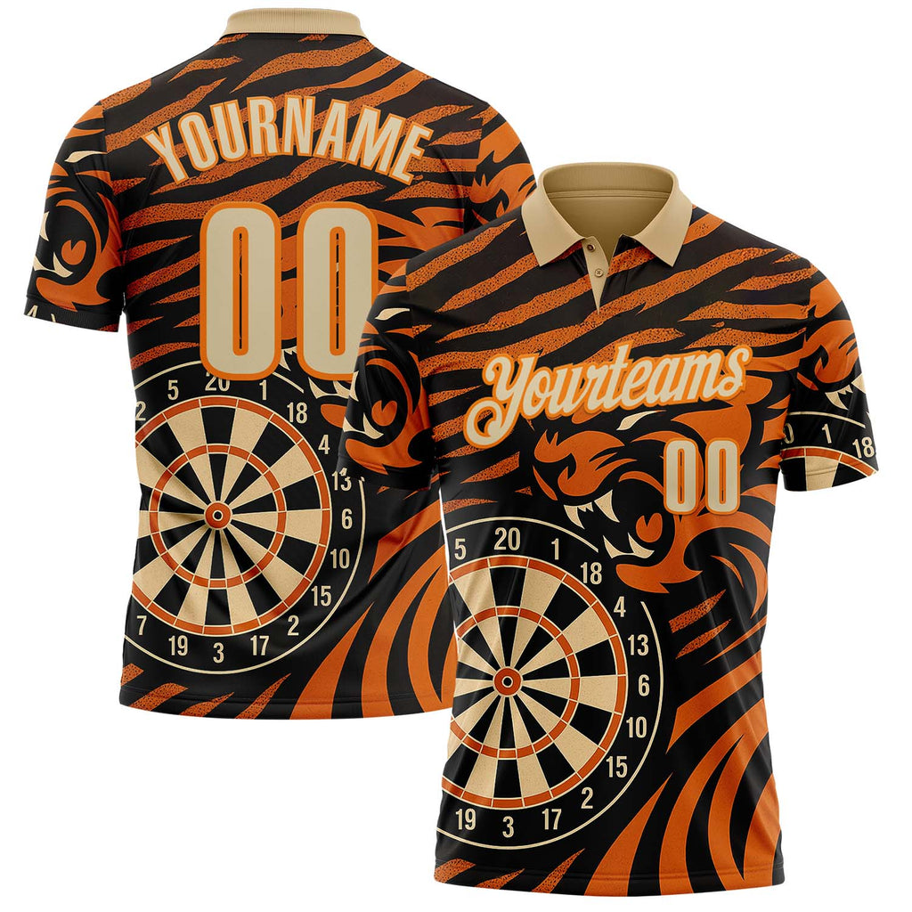 Custom Black Cream Orange-Bay Orange Darts Tiger Dartboard Performance Polo Shirt