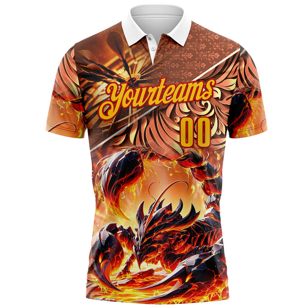 Custom Yellow-Red Darts Fire Scorpion Dartboard Performance Polo Shirt