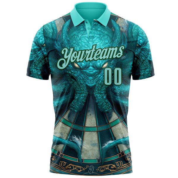 Custom Blue Ice Blue-Teal Darts Monster Dartboard Performance Polo Shirt