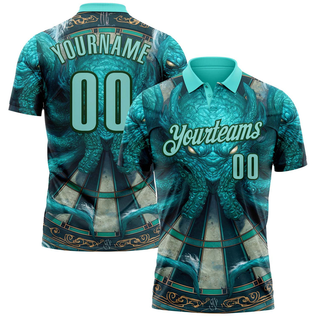 Custom Blue Ice Blue-Teal Darts Monster Dartboard Performance Polo Shirt