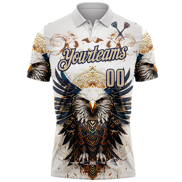 Custom White City Cream-Navy Darts Eagle Dartboard Performance Polo Shirt