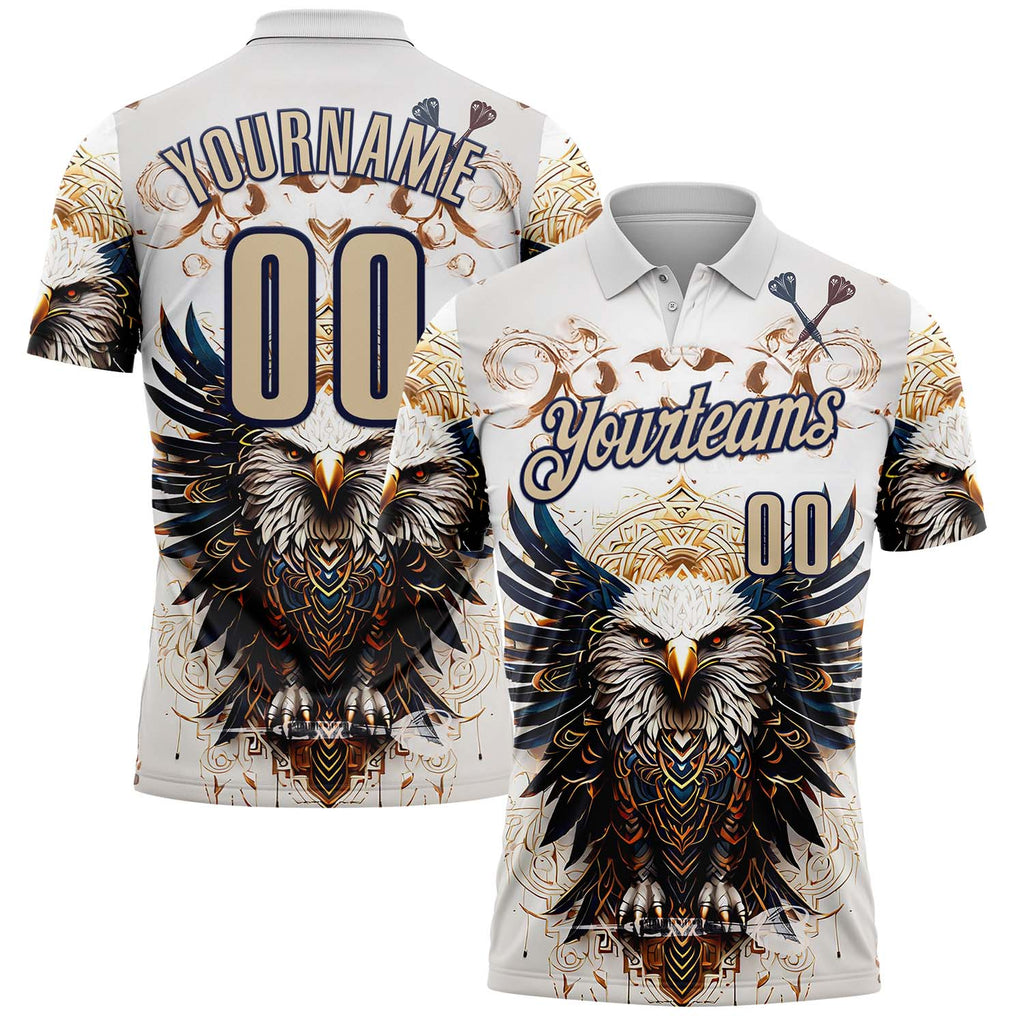 Custom White City Cream-Navy Darts Eagle Dartboard Performance Polo Shirt