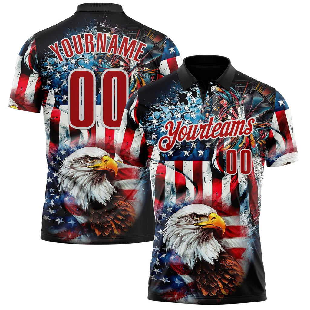 Custom Black Red-White Darts Eagle Dartboard Patriotic American Flag Performance Polo Shirt