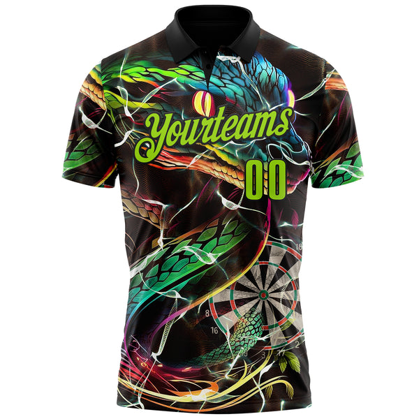 Custom Black-Neon Green Darts Boa Dartboard Performance Polo Shirt