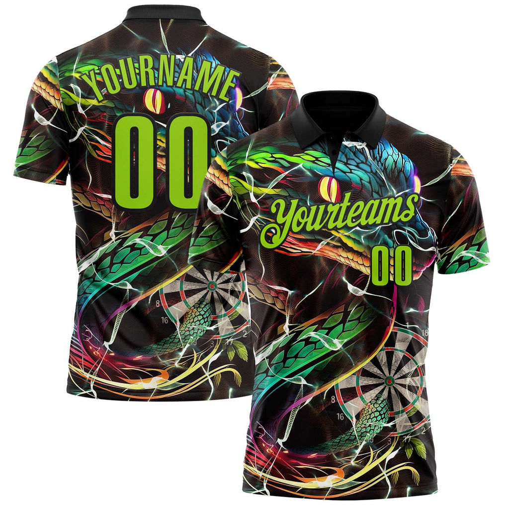 Custom Black-Neon Green Darts Boa Dartboard Performance Polo Shirt