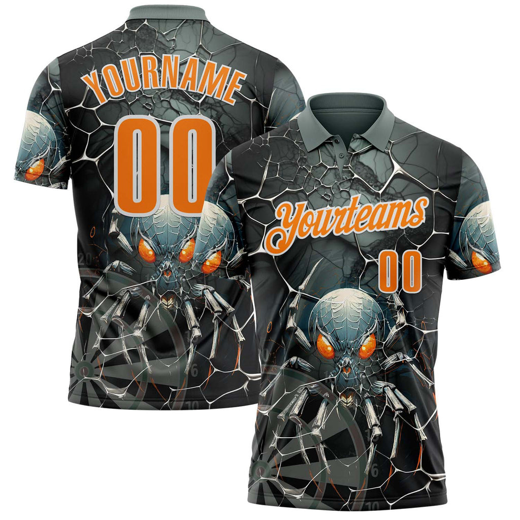 Custom Gray Bay Orange-White Darts Spider Dartboard Performance Polo Shirt