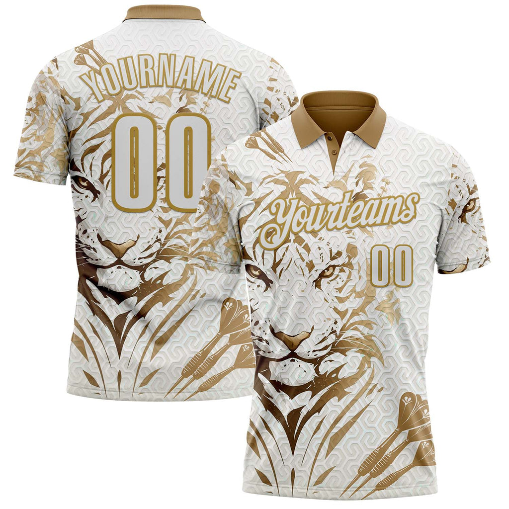 Custom White-Old Gold Darts Tiger Dartboard Performance Polo Shirt