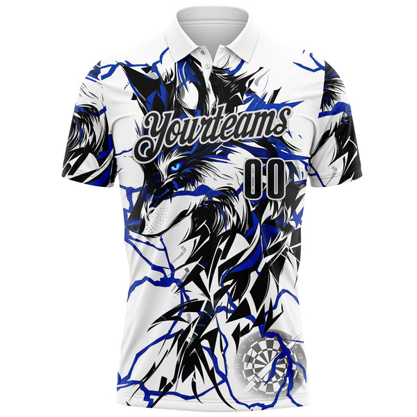 Custom White-Black Darts Wolf Dartboard Performance Polo Shirt