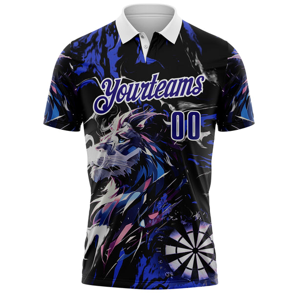 Custom Black Dark Purple-White Darts Lion Dartboard Performance Polo Shirt