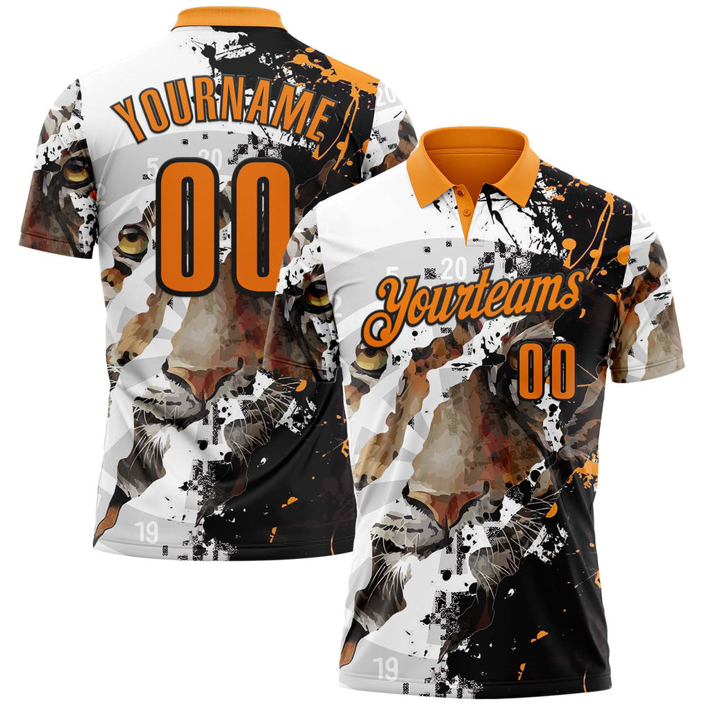 Custom White Bay Orange-Black Darts Tiger Dartboard Performance Polo Shirt