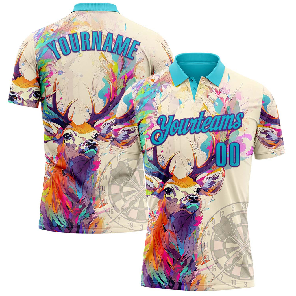 Custom Cream Lakes Blue-Purple Darts Deer Dartboard Performance Polo Shirt