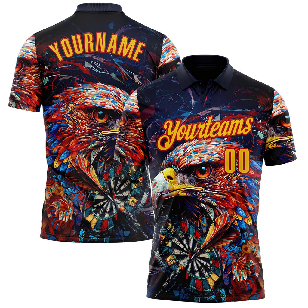 Custom Black Yellow-Red Darts Eagle Dartboard Performance Polo Shirt